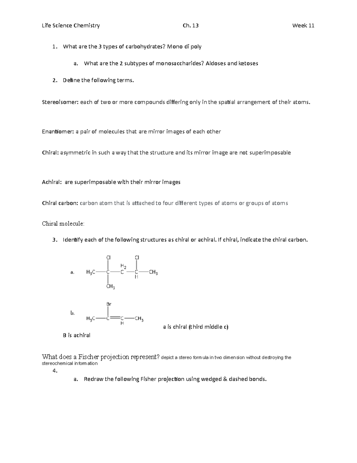 Life science chemistry Ch. 13 - What are the 3 types of carbohydrates ...