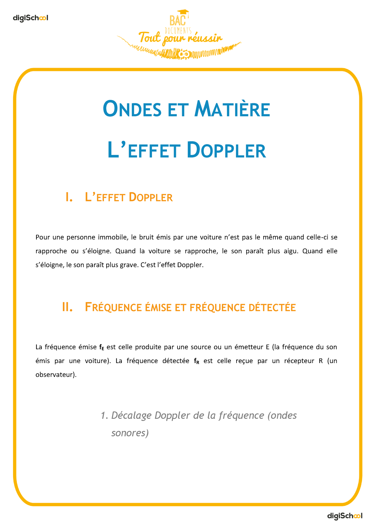 CM L'éffet Doppler - ONDES ET MATIÈRE L’EFFET DOPPLER I. L’EFFET ...