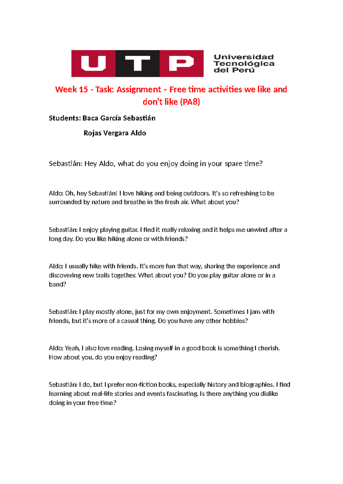 Week 15 - (AP) participacion en clase - Week 15 - Task: Assignment ...