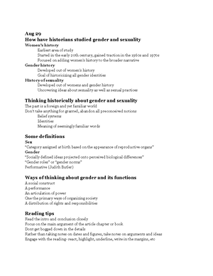 Gender sexuality notes for final - Oct 17 Gender, Revolution, and the ...