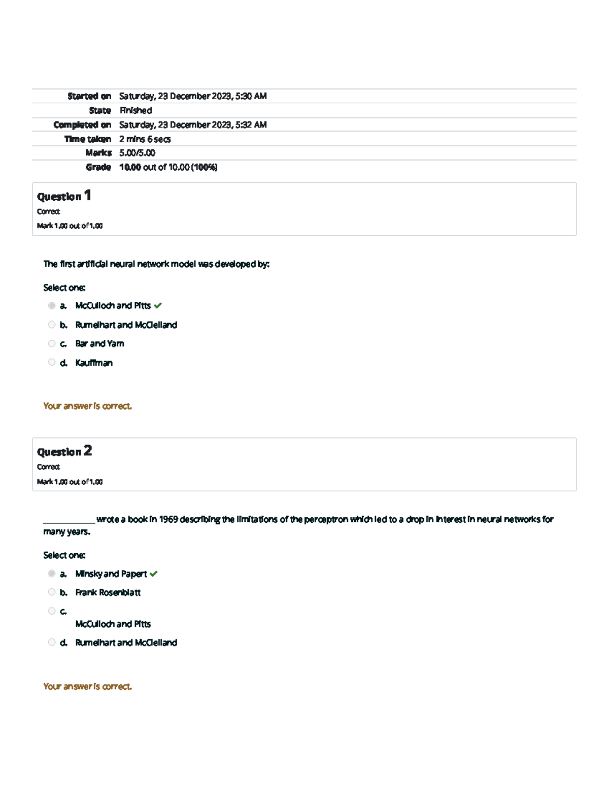 Unit 6 Self Quiz - Self quiz 100% - Started on Saturday, 23 December ...