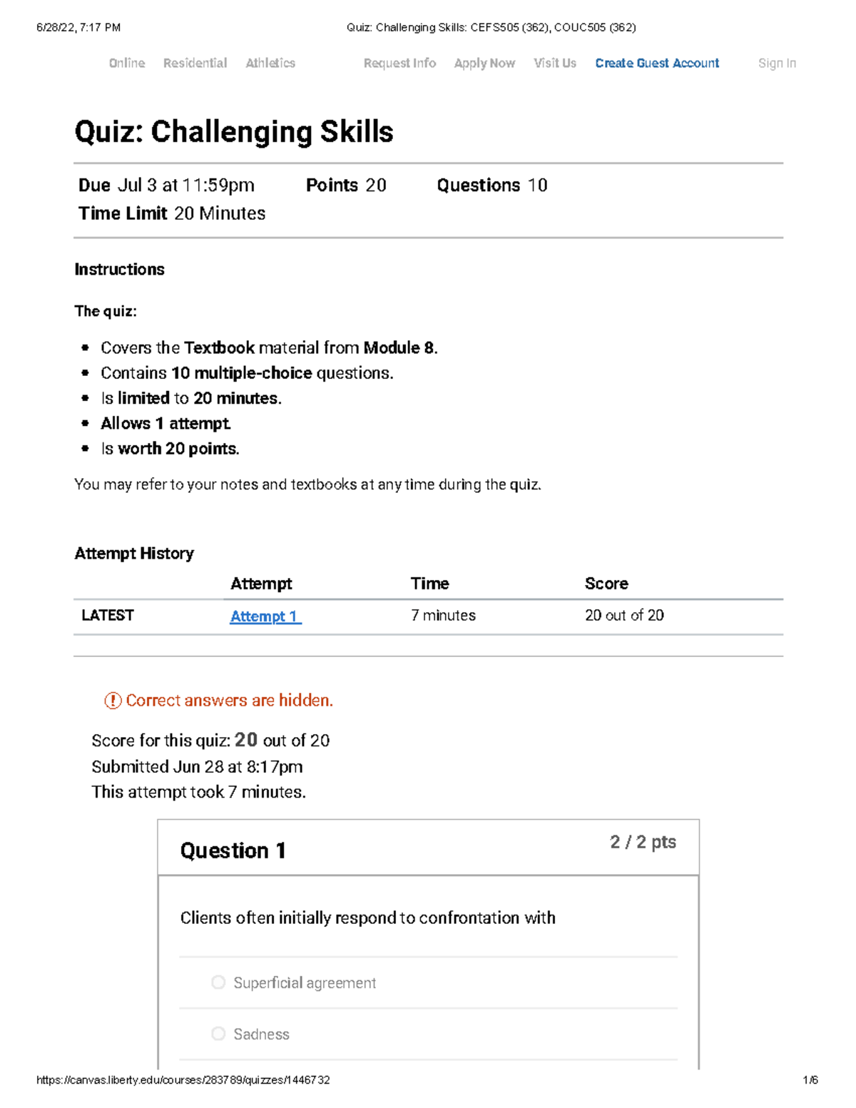 Quiz Challenging Skills CEFS505 (362), COUC505 (362) - Skip To Main ...