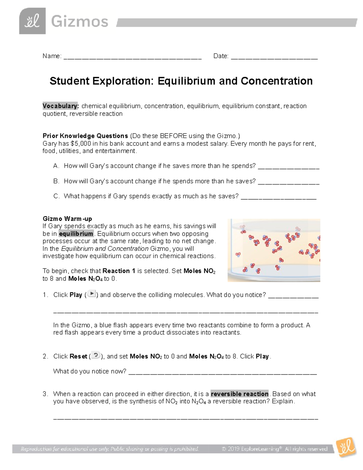 Gizmo Concentration Equilibrium (A And B Only) - Name