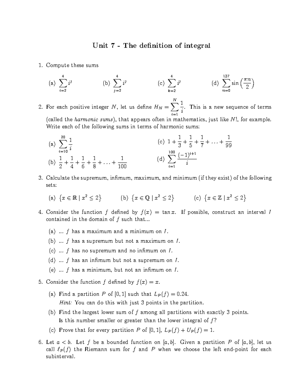 MATH 31 Exercise 7 - MAT 137Y - Practice Problems Unit 7 - The ...