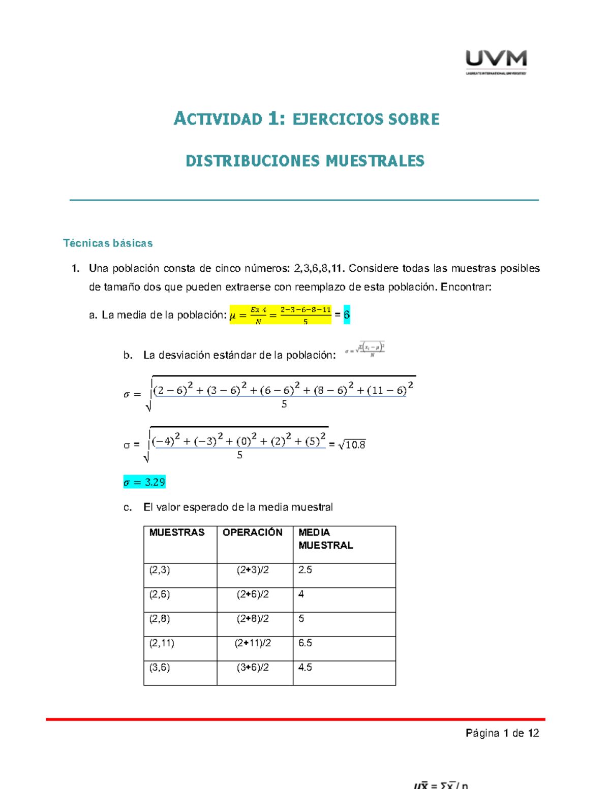 A1 Estadistica Inferencial Actividad 1 Ejercicios Sobre Distribuciones Muestrales Técnicas 1532