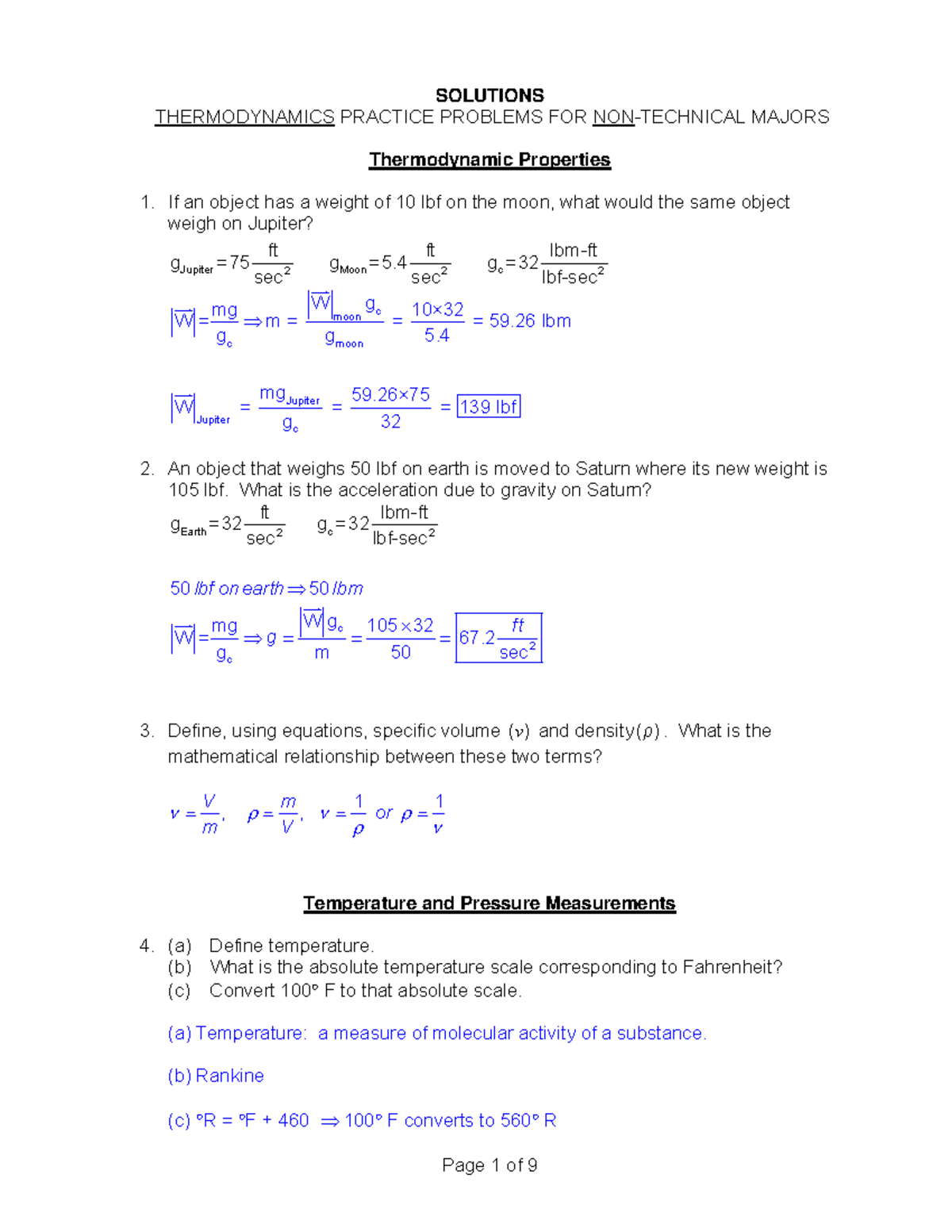 Thermo Sol Lol SOLUTIONS THERMODYNAMICS PRACTICE PROBLEMS FOR NON