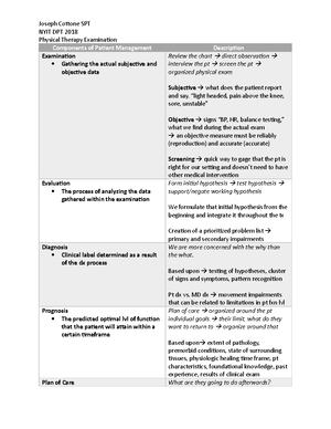 Ortho Outline Lecture #1 - Ortho Outline Physical Therapy Examination ...