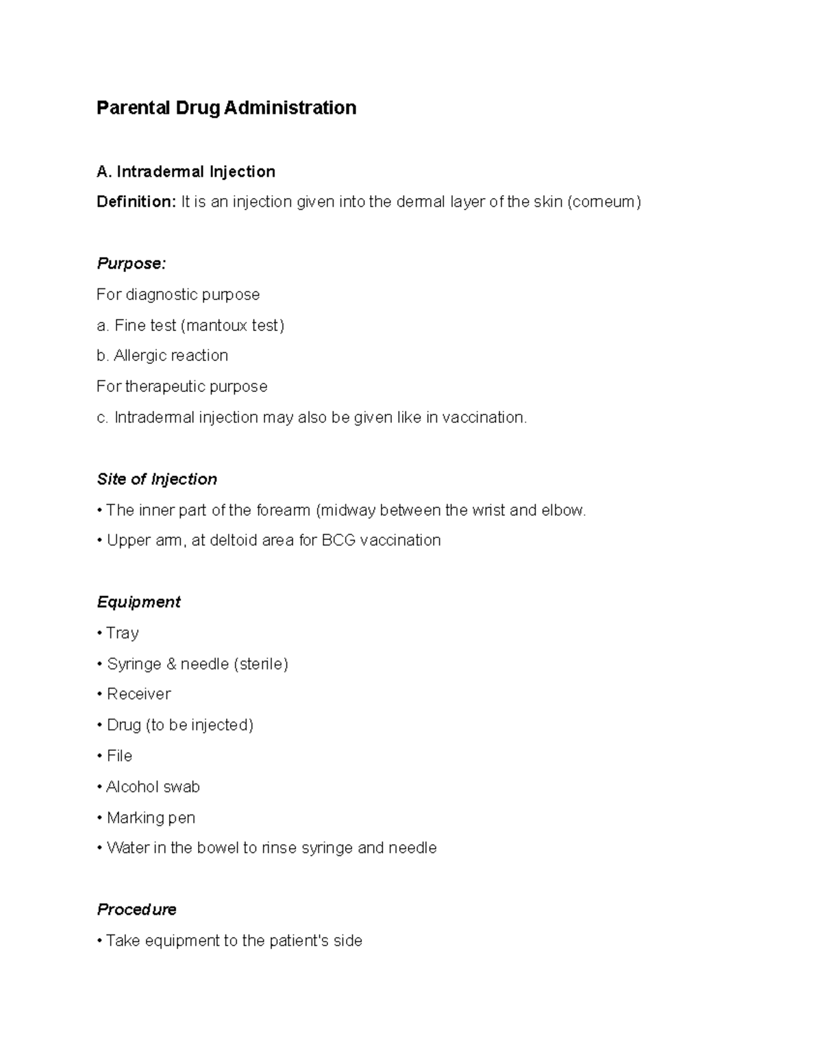 Parental Drug Administration Intradermal Injection Definition It is