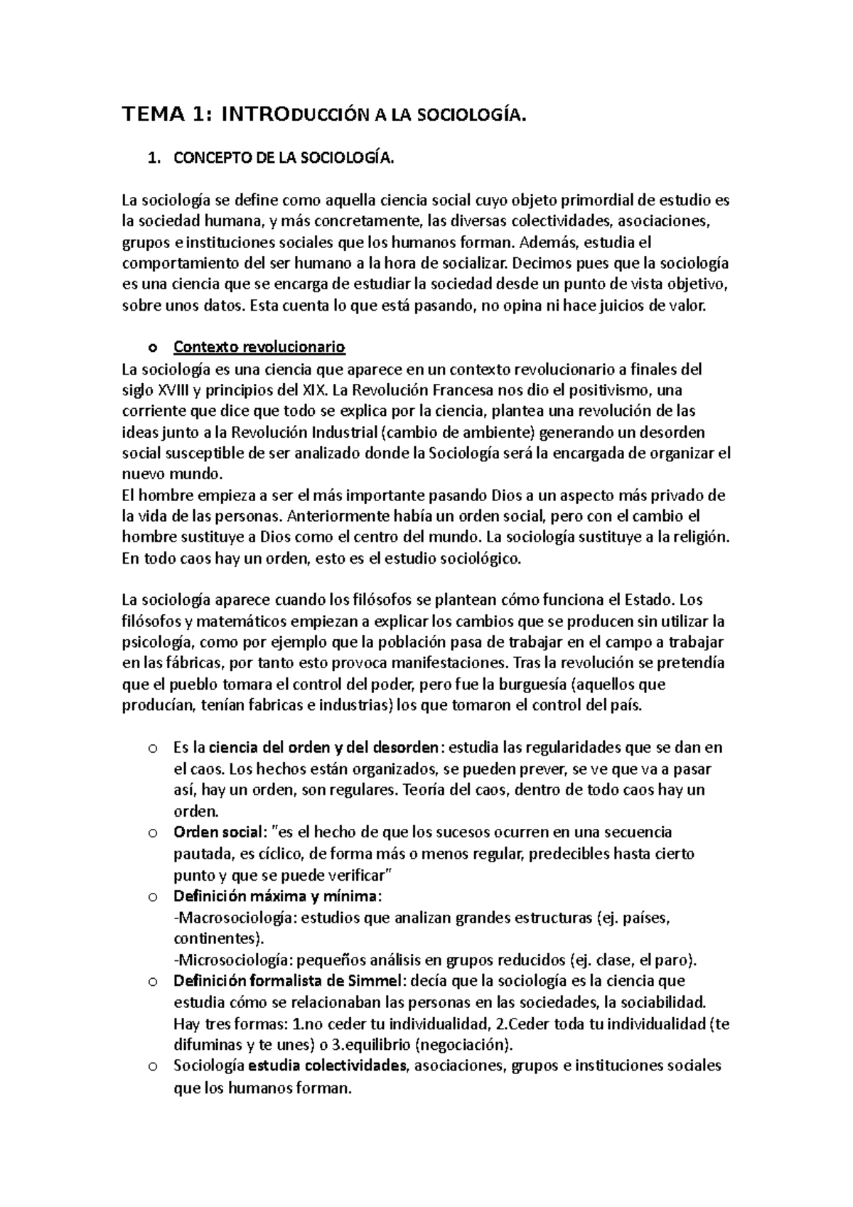 TEMA 1 Sociologia - Sociología - TEMA 1: INTRODUCCIÓN A LA SOCIOLOGÍA ...