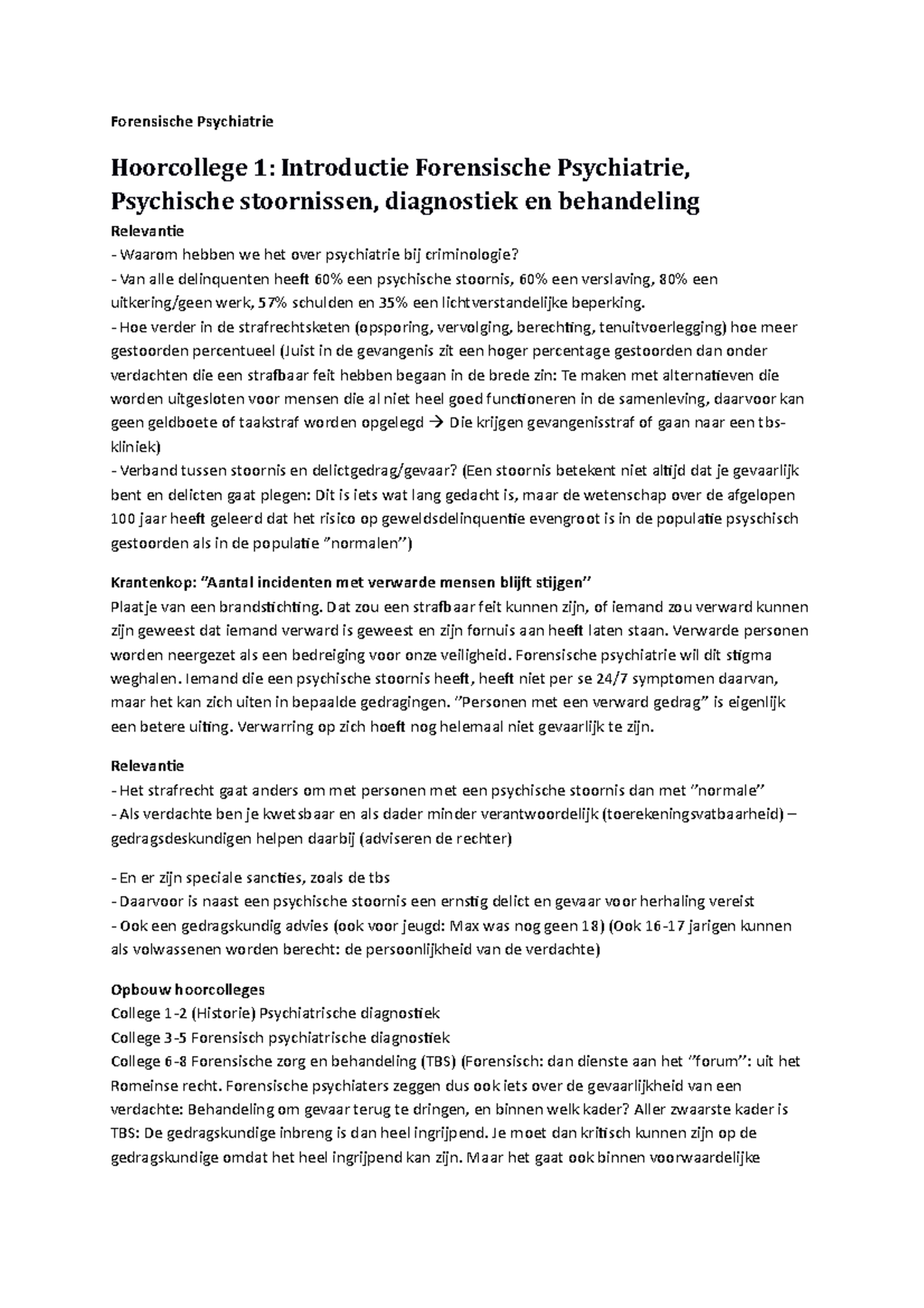 Forensische Psychiatrie hoorcollege en werkgroepen aantekeningen - Forensische Psychiatrie afbeelding