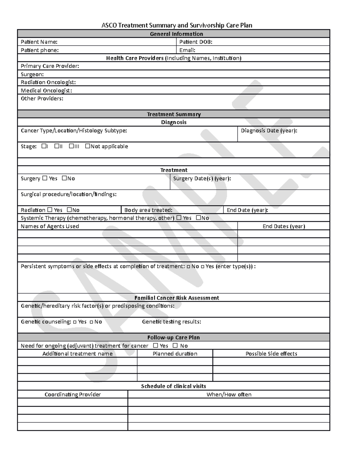 Survivorship care plan template final 634166829 ASCO Treatment Summary and Survivorship Care