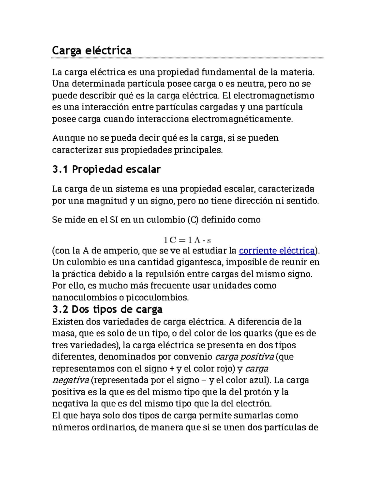 Carga eléctrica Resumen completo de material de curso Carga