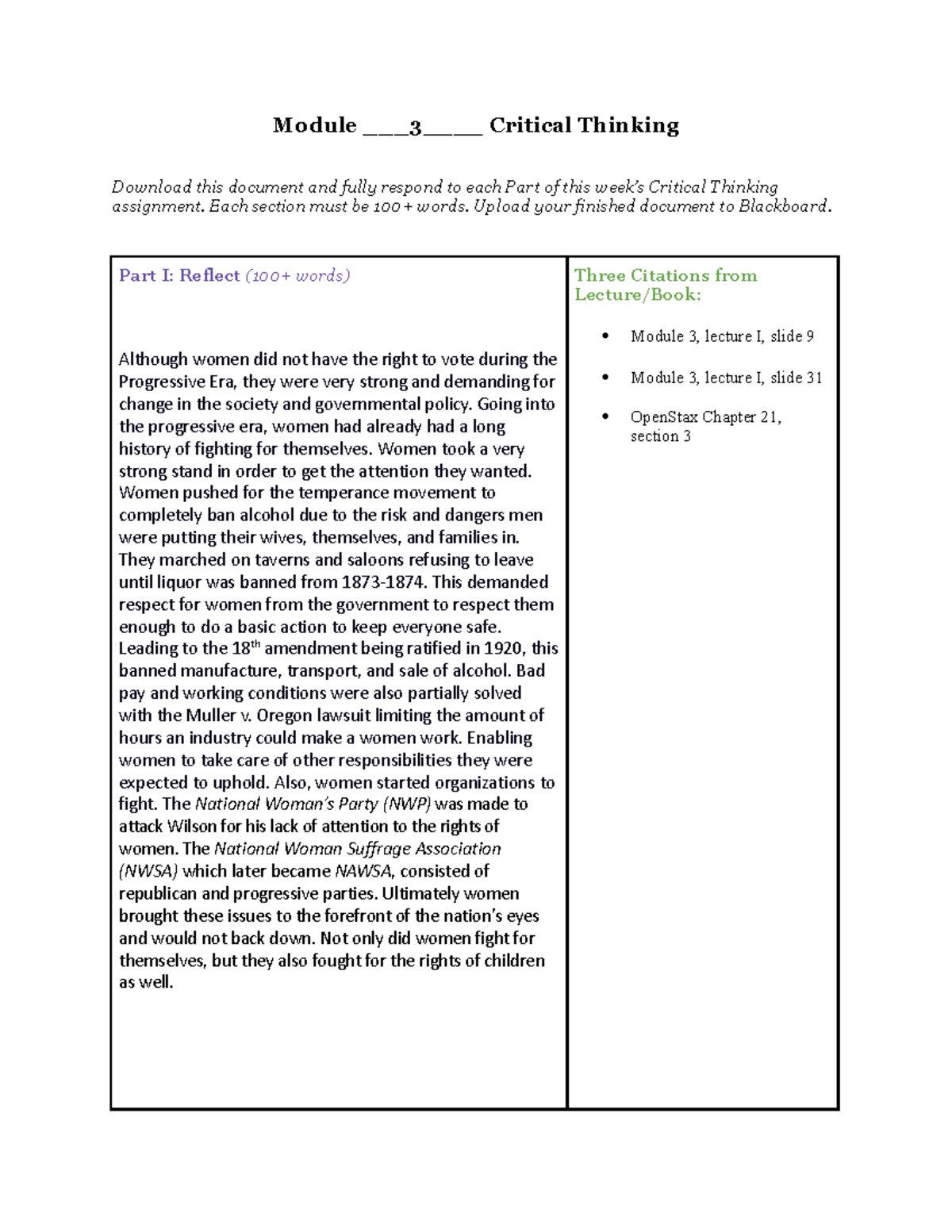 module 3 critical thinking activities