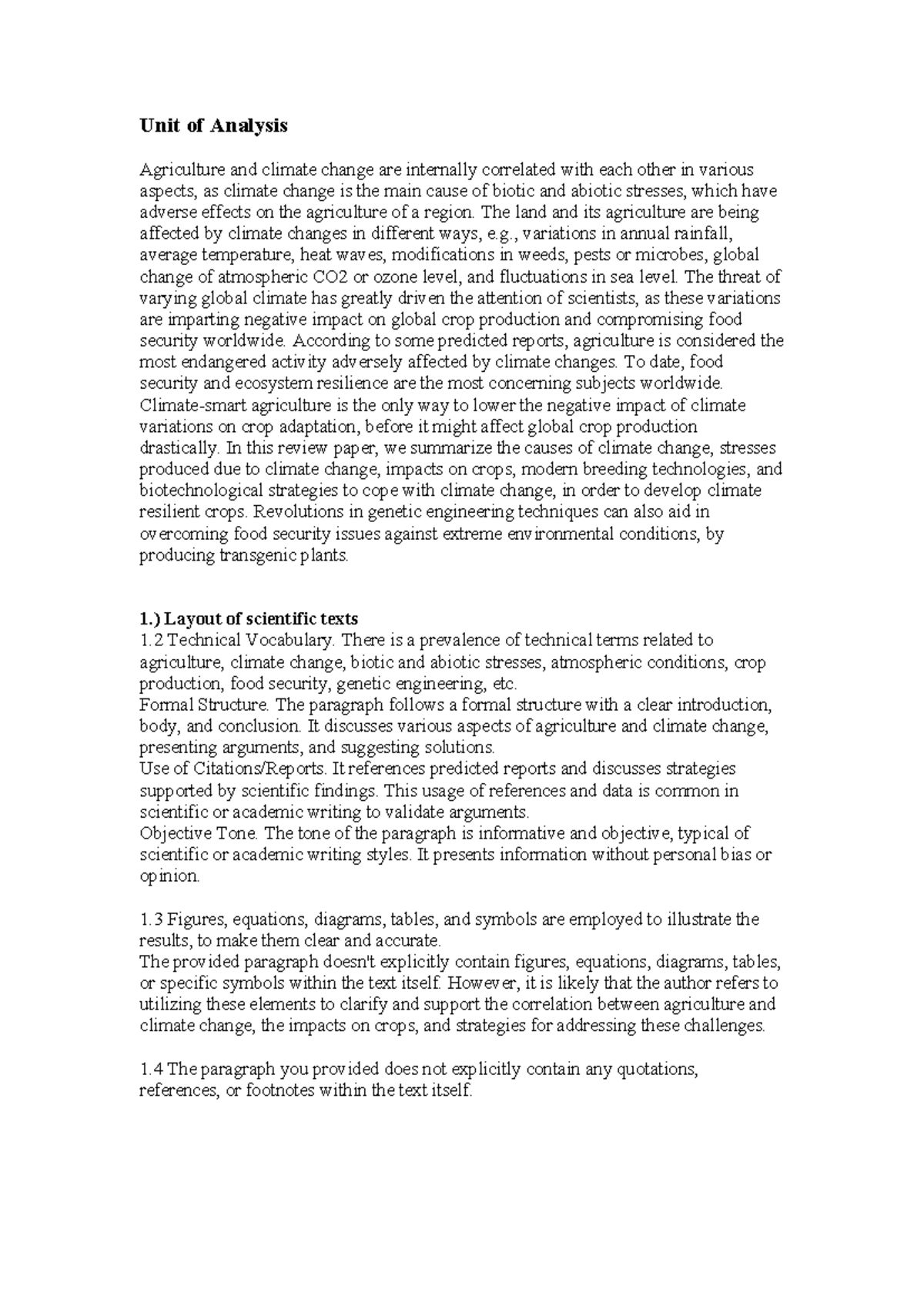 Unit of Analysis Regret huhu - Unit of Analysis Agriculture and climate ...