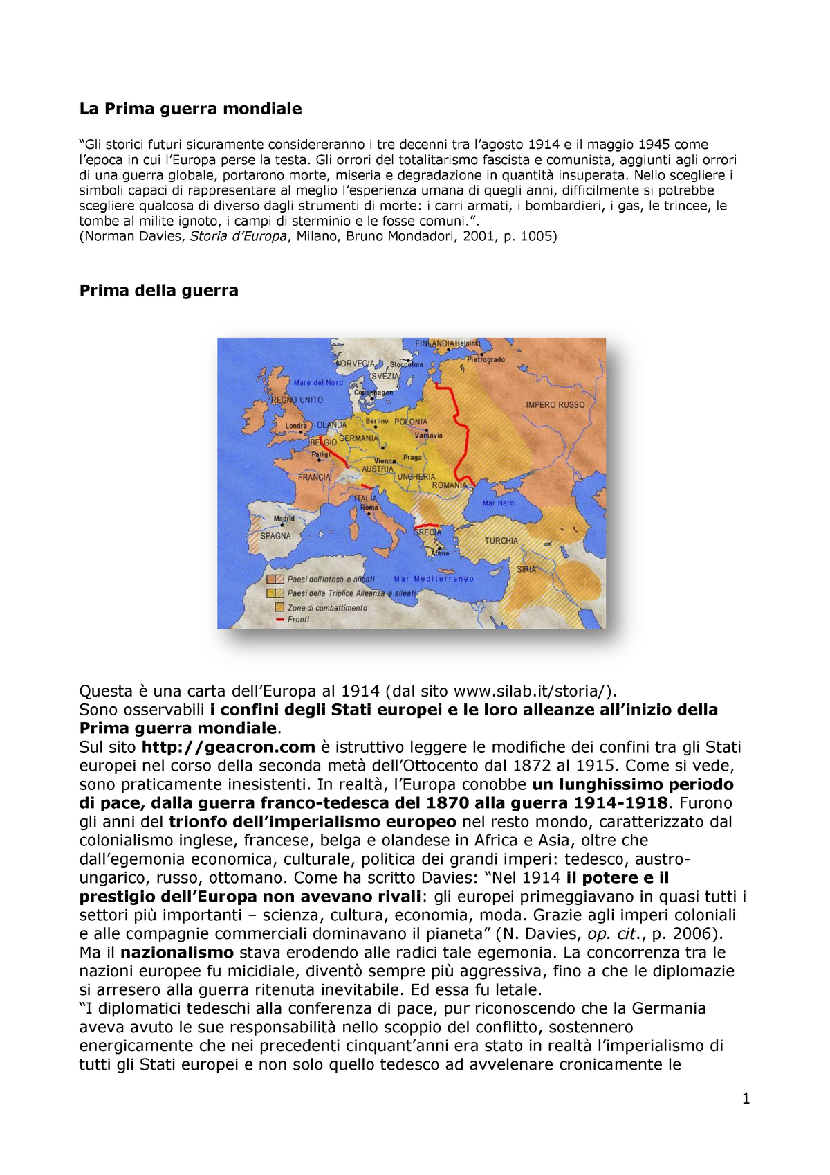 Prima Guerra Mondiale Lezione Pdf Riassunto - La Prima Guerra Mondiale ...