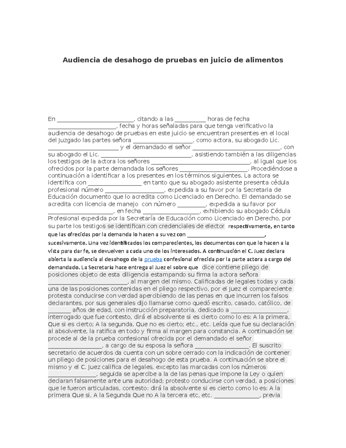 Audiencia de desahogo de pruebas en juicio de alimentos - y el demandado -  Studocu