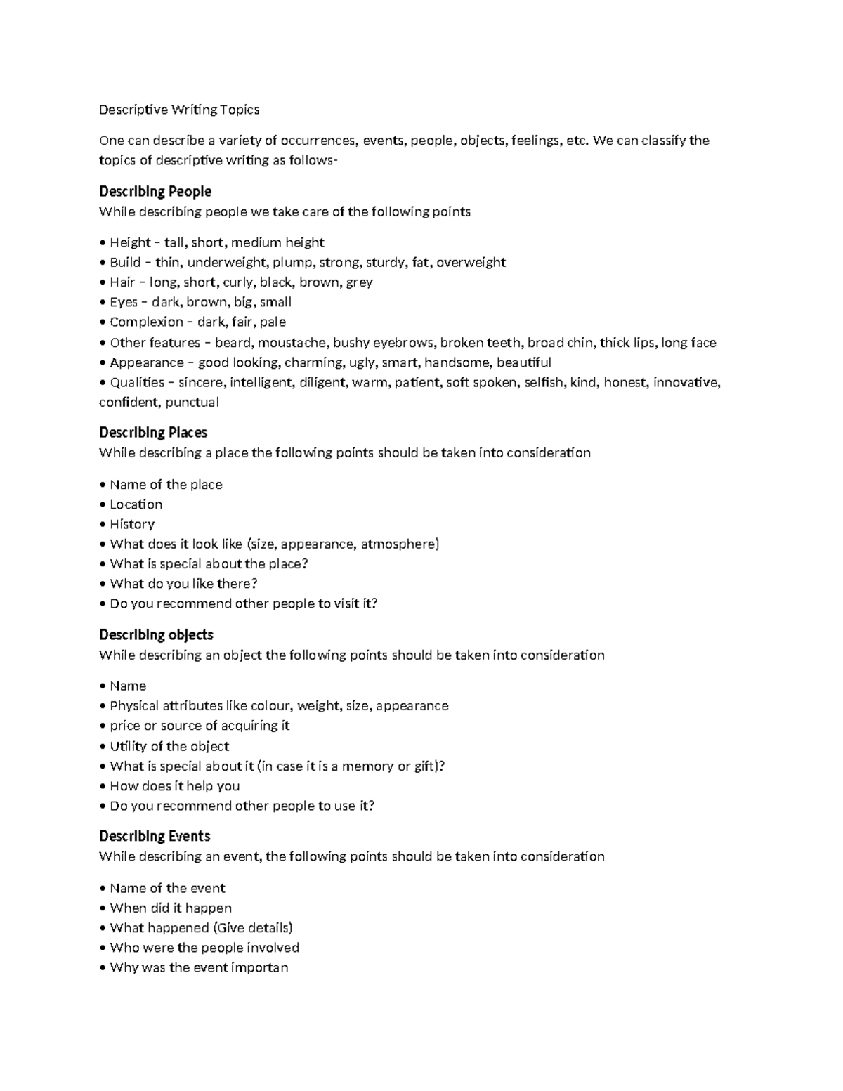 Descriptive Writing Topics - We can classify the topics of descriptive ...