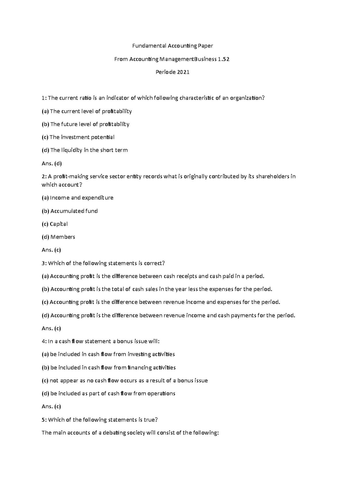 Fundamental Accounting Paper From Accounting Management Business 1.52 ...