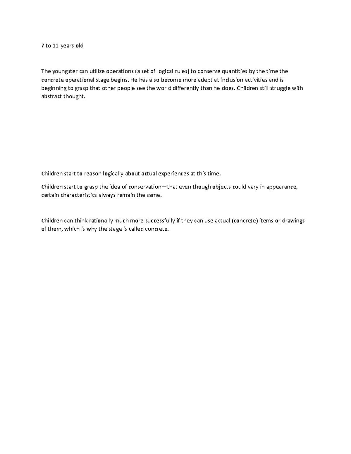 Jean Paget stage 2 - jean p - 7 to 11 years old The youngster can