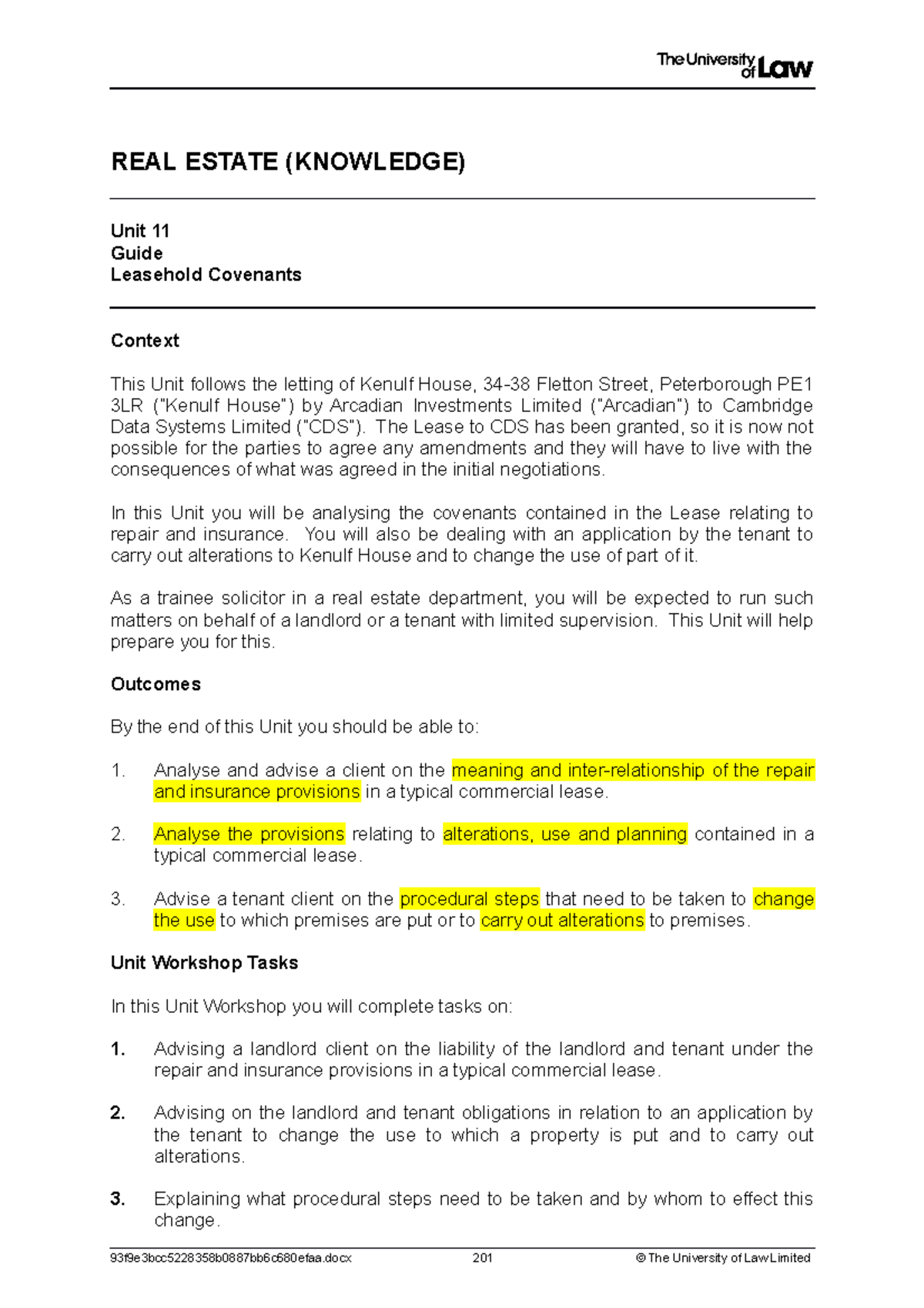 Real Estate Workshop 11 Guide Answers - REAL ESTATE (KNOWLEDGE) Unit 11 ...