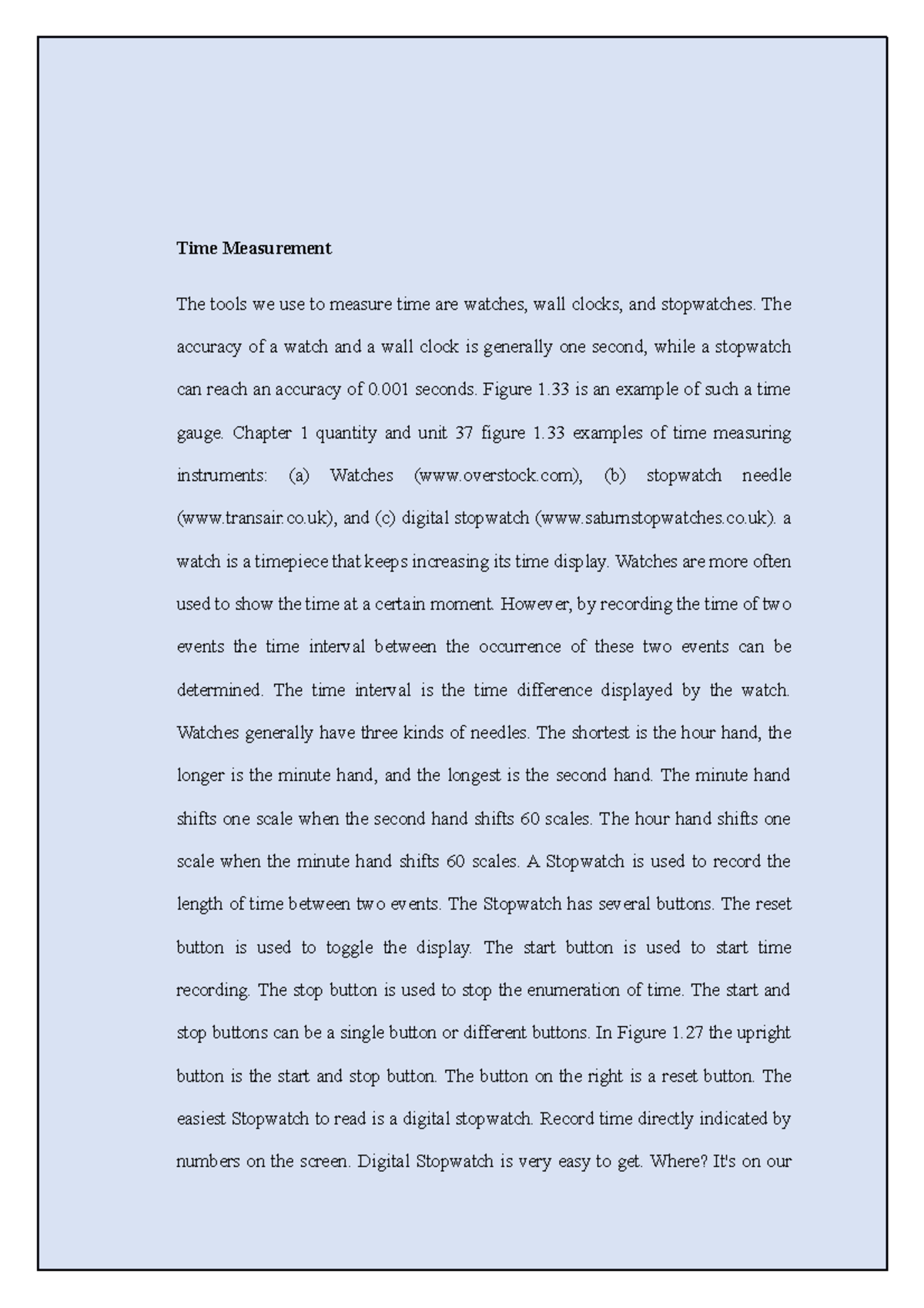 Study Notes - Time Measurement - Time Measurement The tools we use to ...