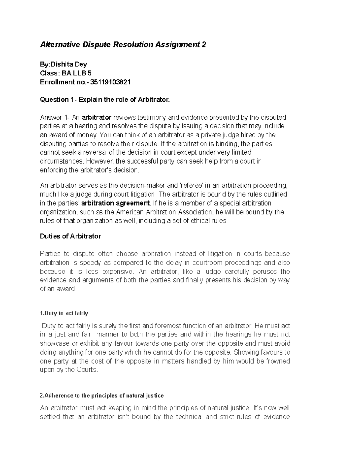 Adr assignment 2 - class notes - Alternative Dispute Resolution ...