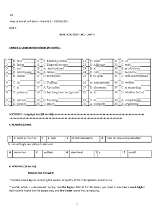 KEY – EOU TEST – M2 – Unit 7 - KEY – EOU TEST - M2 - UNIT 7 Section 1 ...