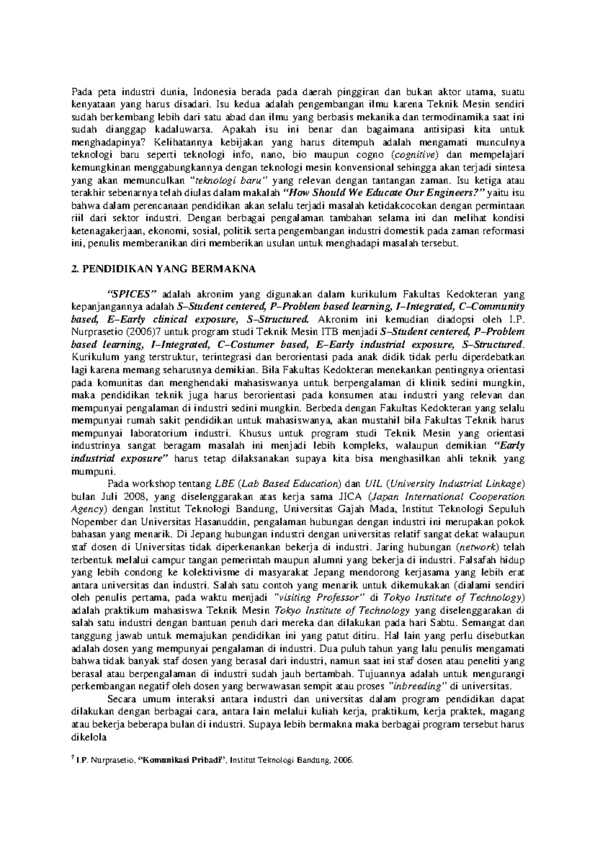 Masa Depan Pendidikan Teknik Mesin Indonesia (Bag 2) Seminar Nasional