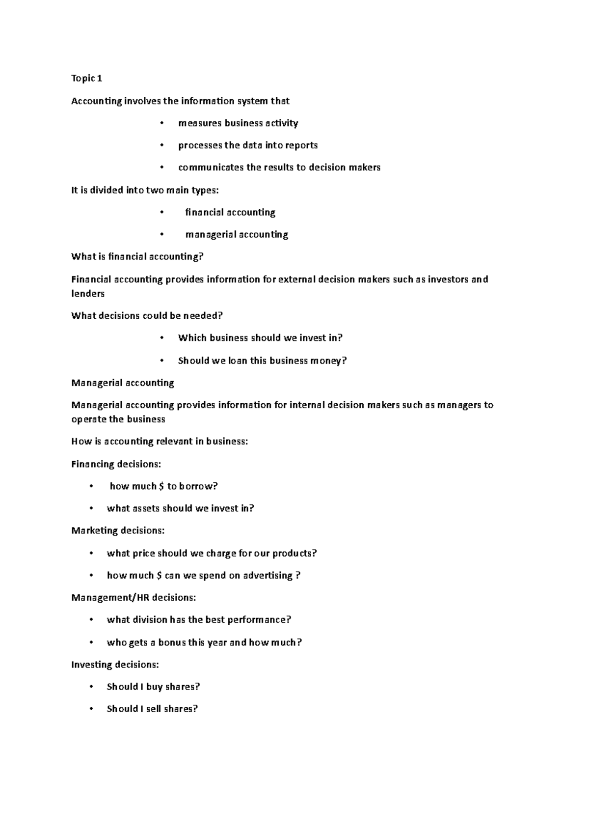 BSB110 Accounting Topic 6 lecture notes - Topic 1 Accounting involves ...