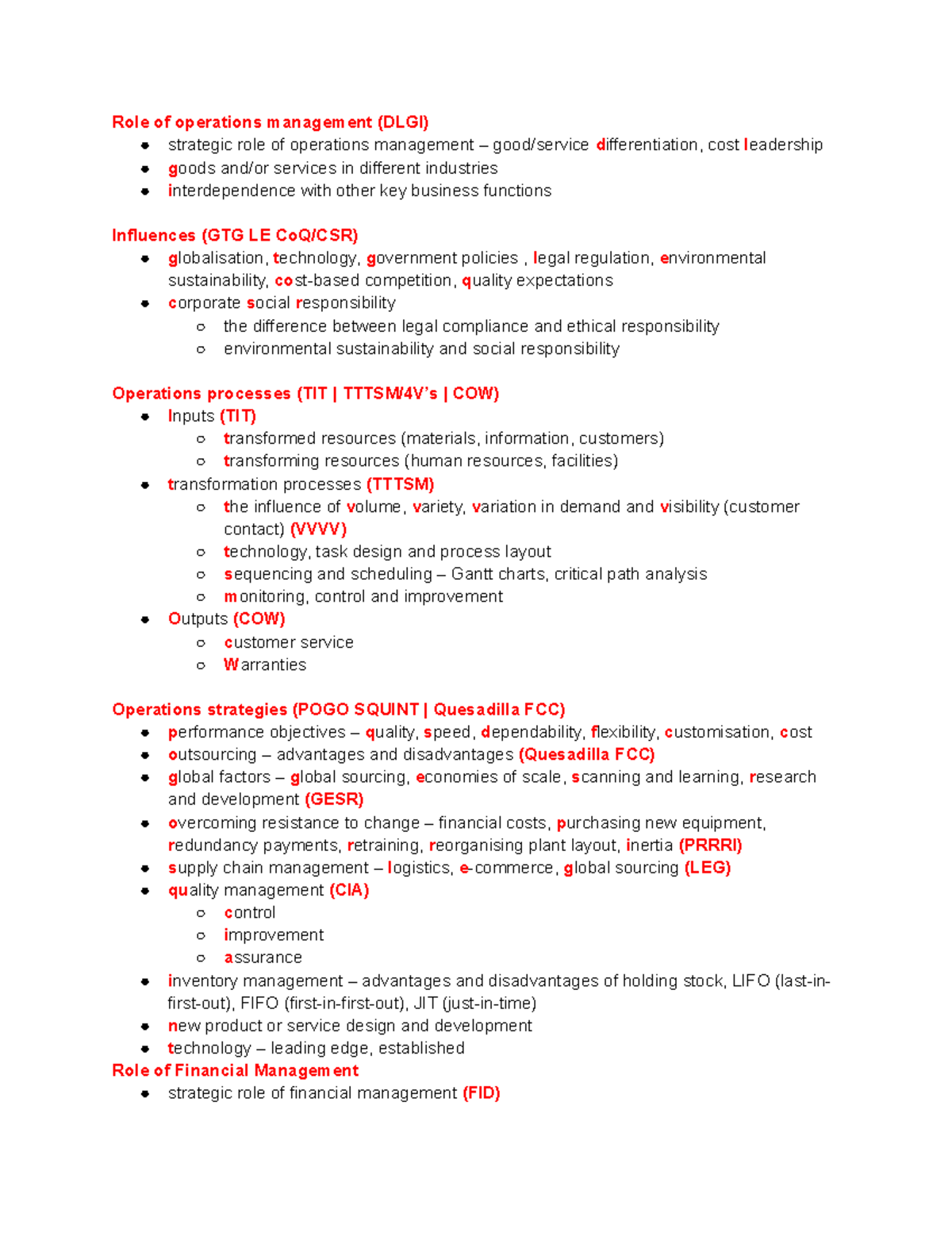 Business studies HSC course syllabus - Role of operations management ...