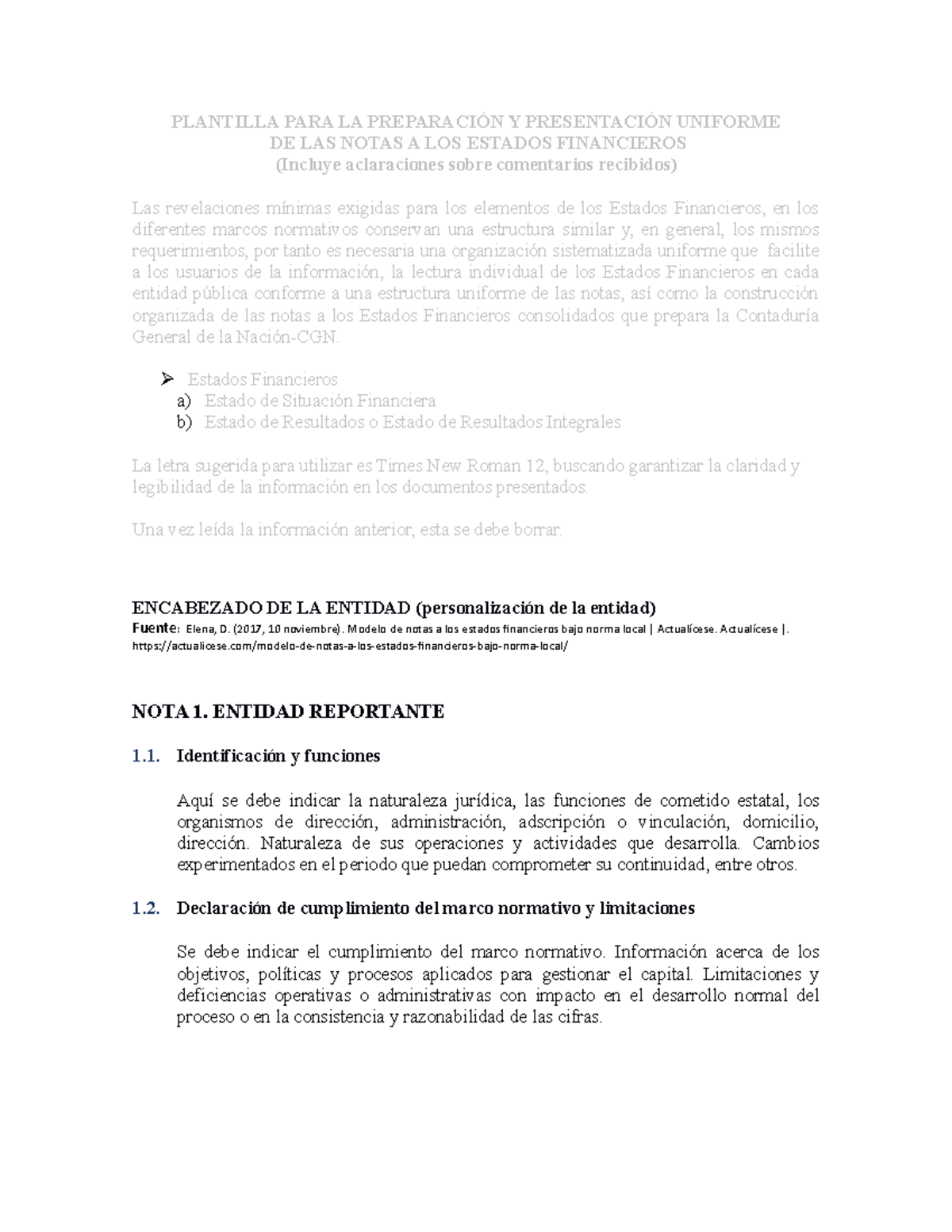 Modelo Tarea 5 Notas A Los Estados Financieros Plantilla Para La