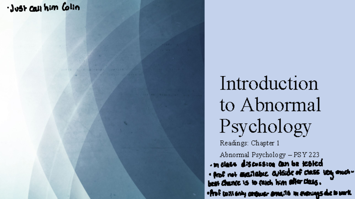 Chapter 1psy223 - Abnormal Psych - Introduction To Abnormal Psychology ...