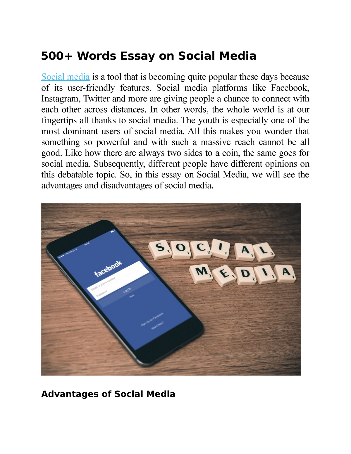 social media essay in english 500 words