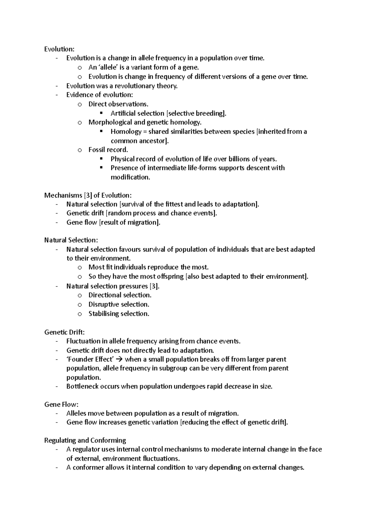 Bio week 4 content - Lecture notes 4 - Evolution: - Evolution is a ...