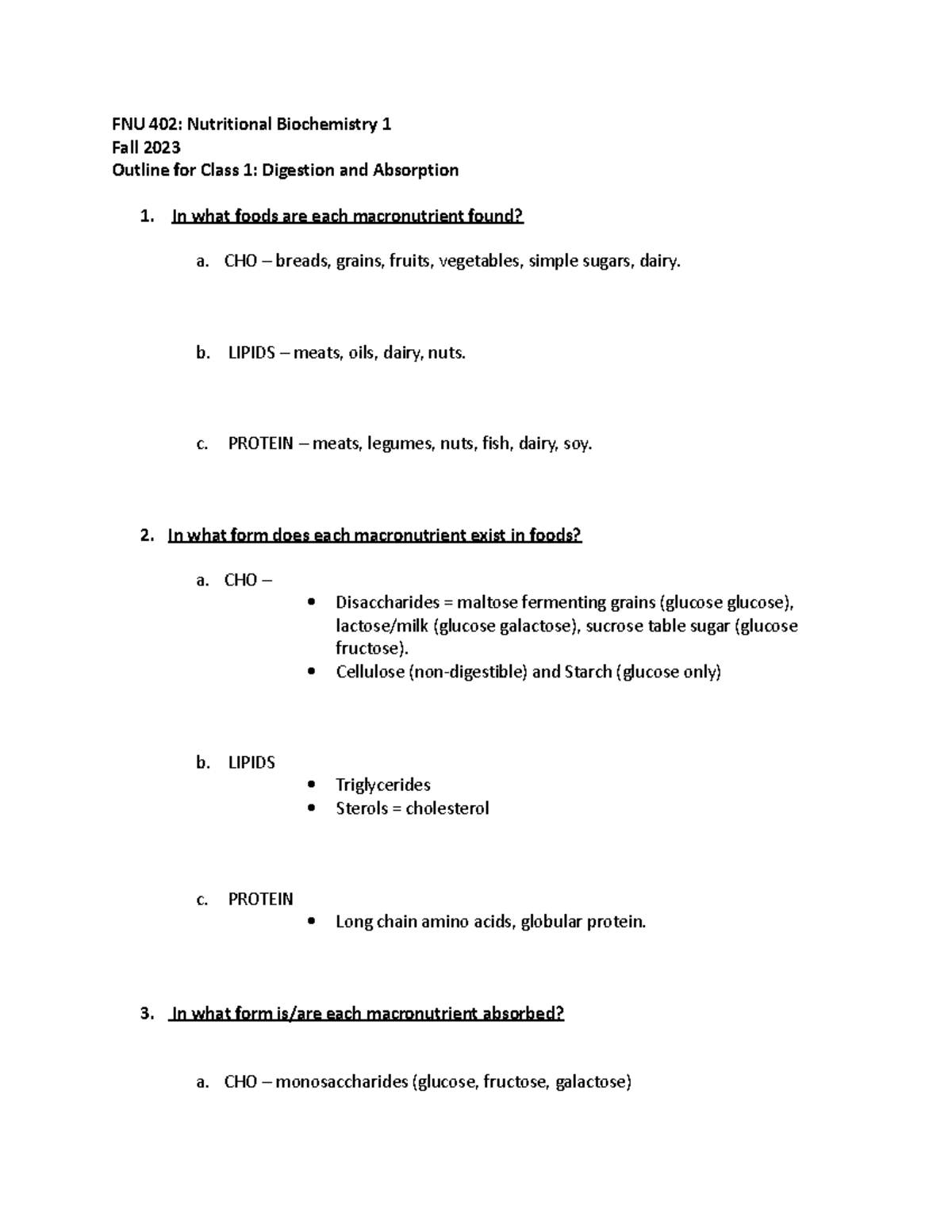 Biochem test1 - Test Prep Material - FNU 402: Nutritional Biochemistry ...