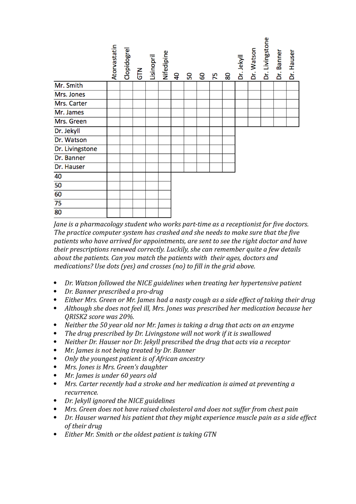CV drug puzzle clues and grid - Jane is a pharmacology student who ...