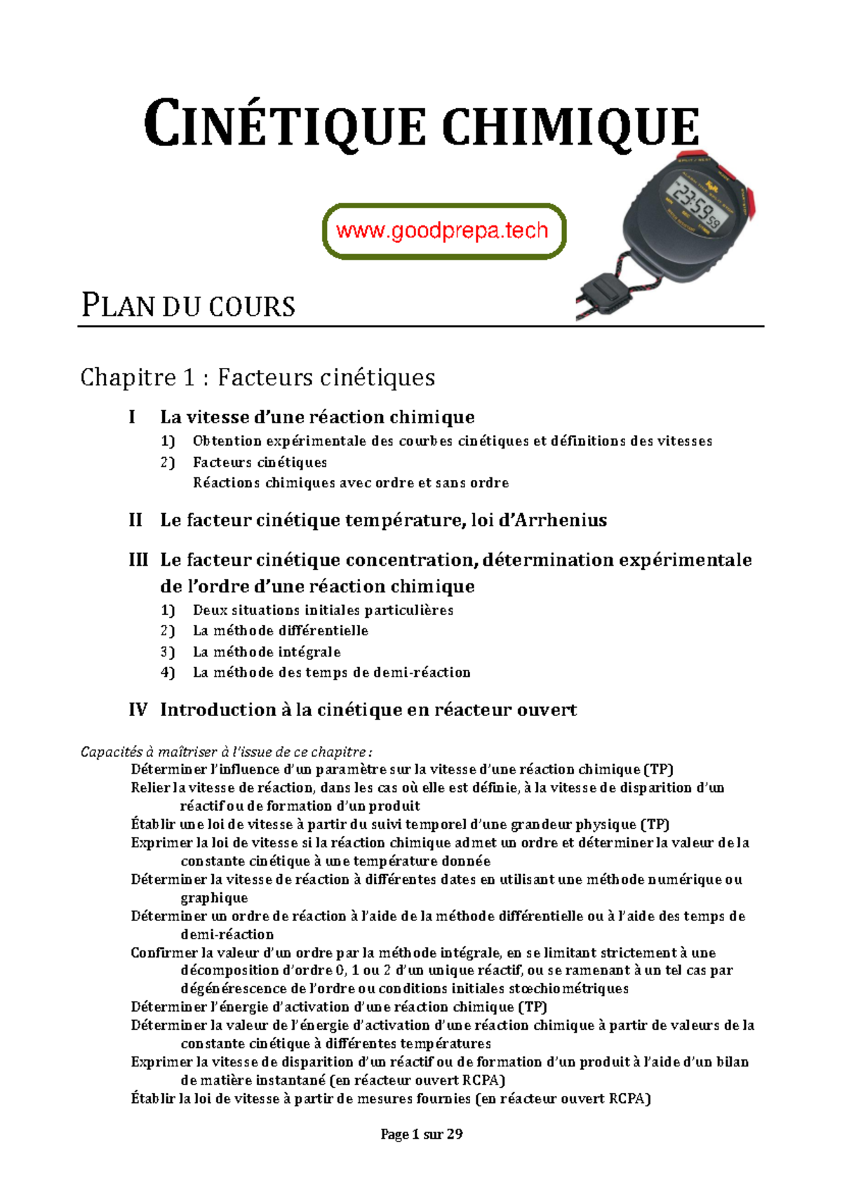 2 CINÉTIQUE CHIMIQUE PLAN DU COURS Chapitre 1 Facteurs — free download