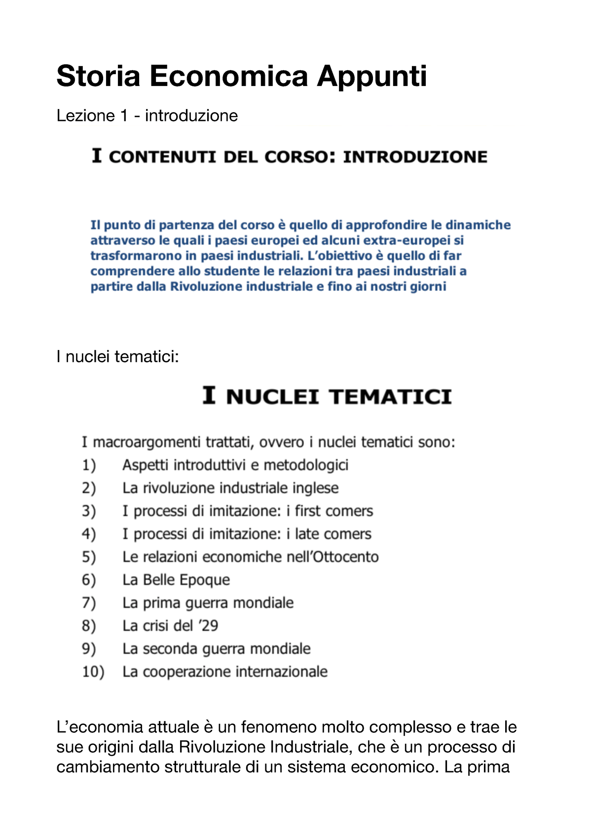 Storia Economica Appunti Storia Economica Appunti Lezione 1 Introduzione I Nuclei Tematici 8745