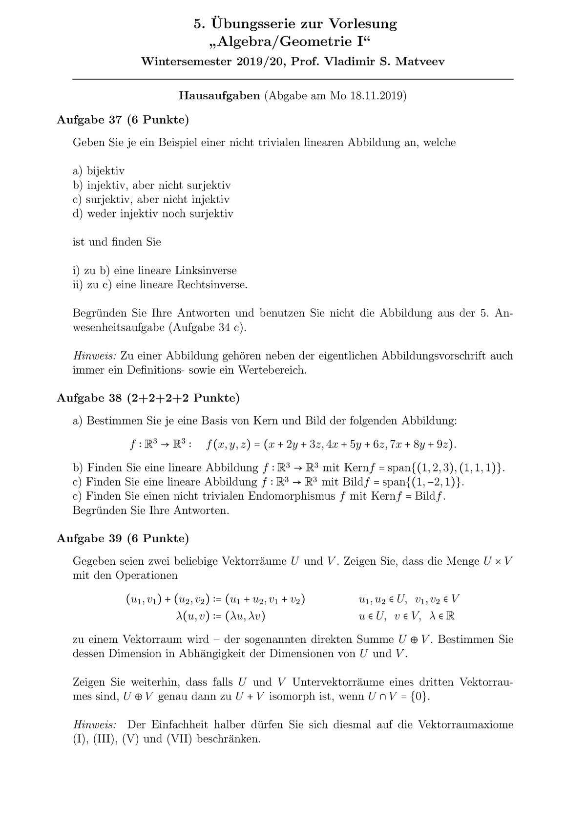 Lineare Algebra Und Analytische Geometrie 1 - Übungsserie 5 - 5 Zur ...