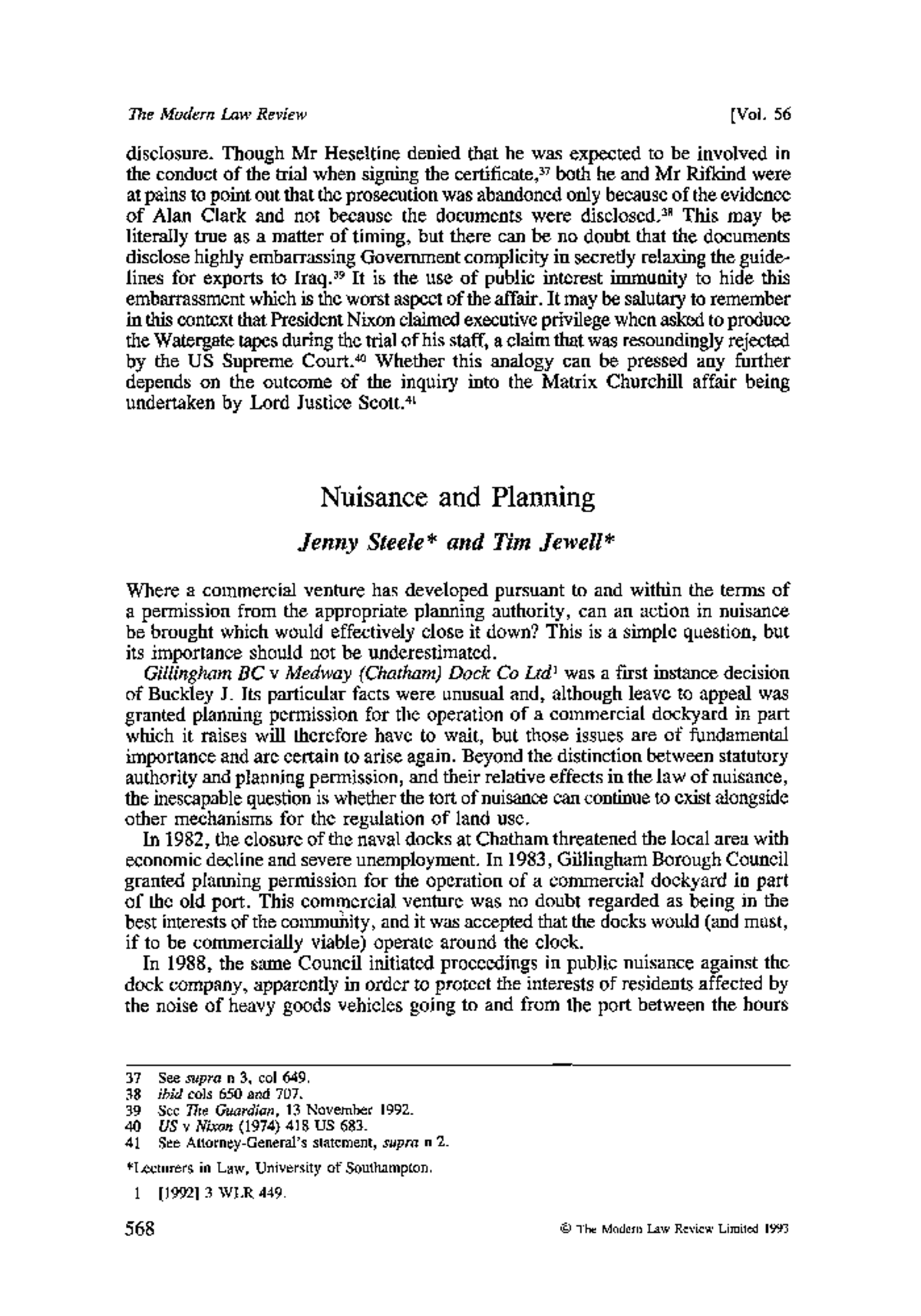 Modern Law Review - July 1993 - Steele - Nuisance and Planning - The ...
