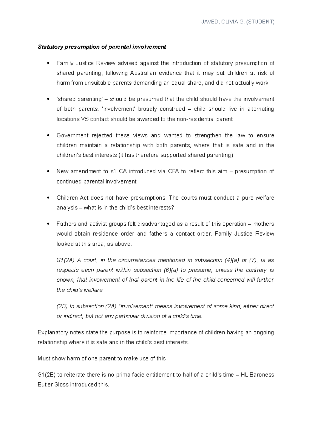 Child Arrangement Orders 2 - Statutory Presumption Of Parental 