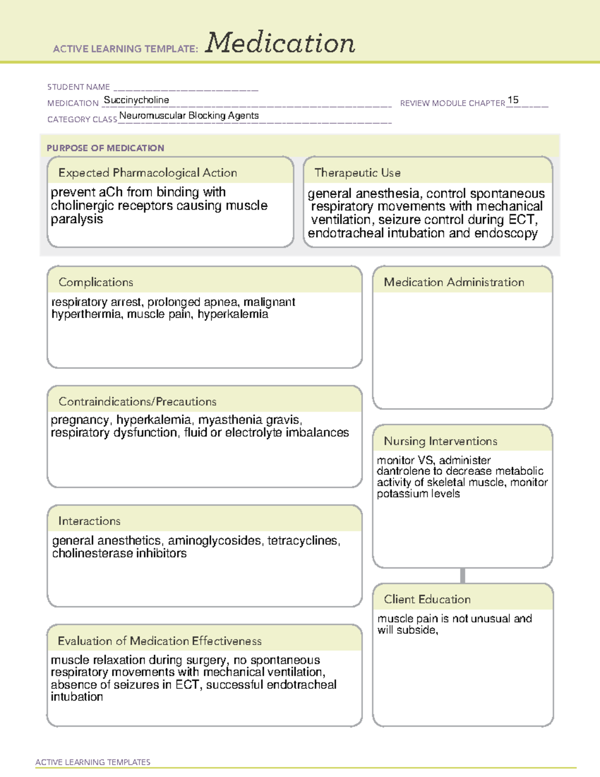 Succinycholine - awef - ACTIVE LEARNING TEMPLATES Medication STUDENT ...