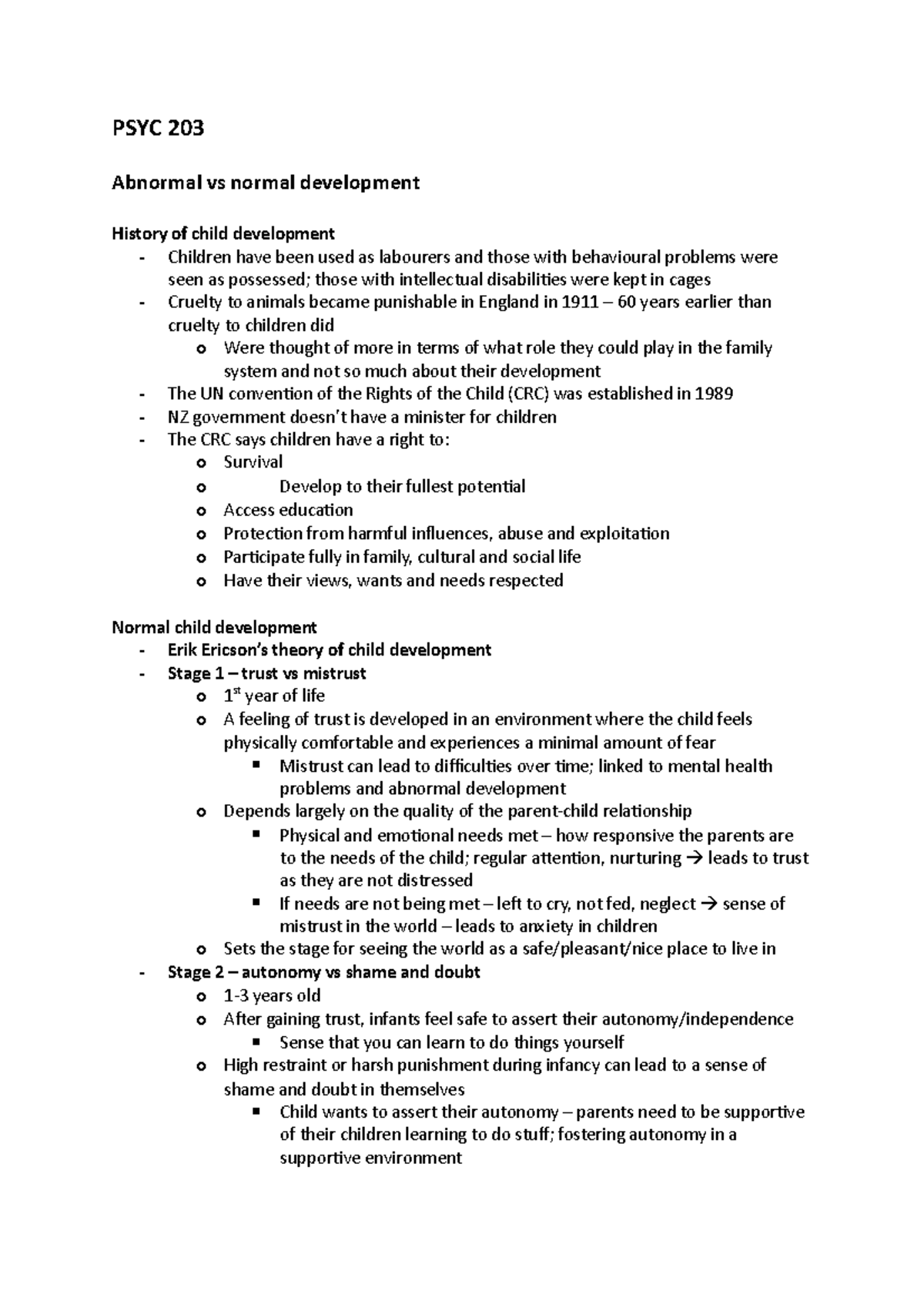 PSYC 203 - Lecture notes 1-25 - PSYC 203 Abnormal vs normal development ...