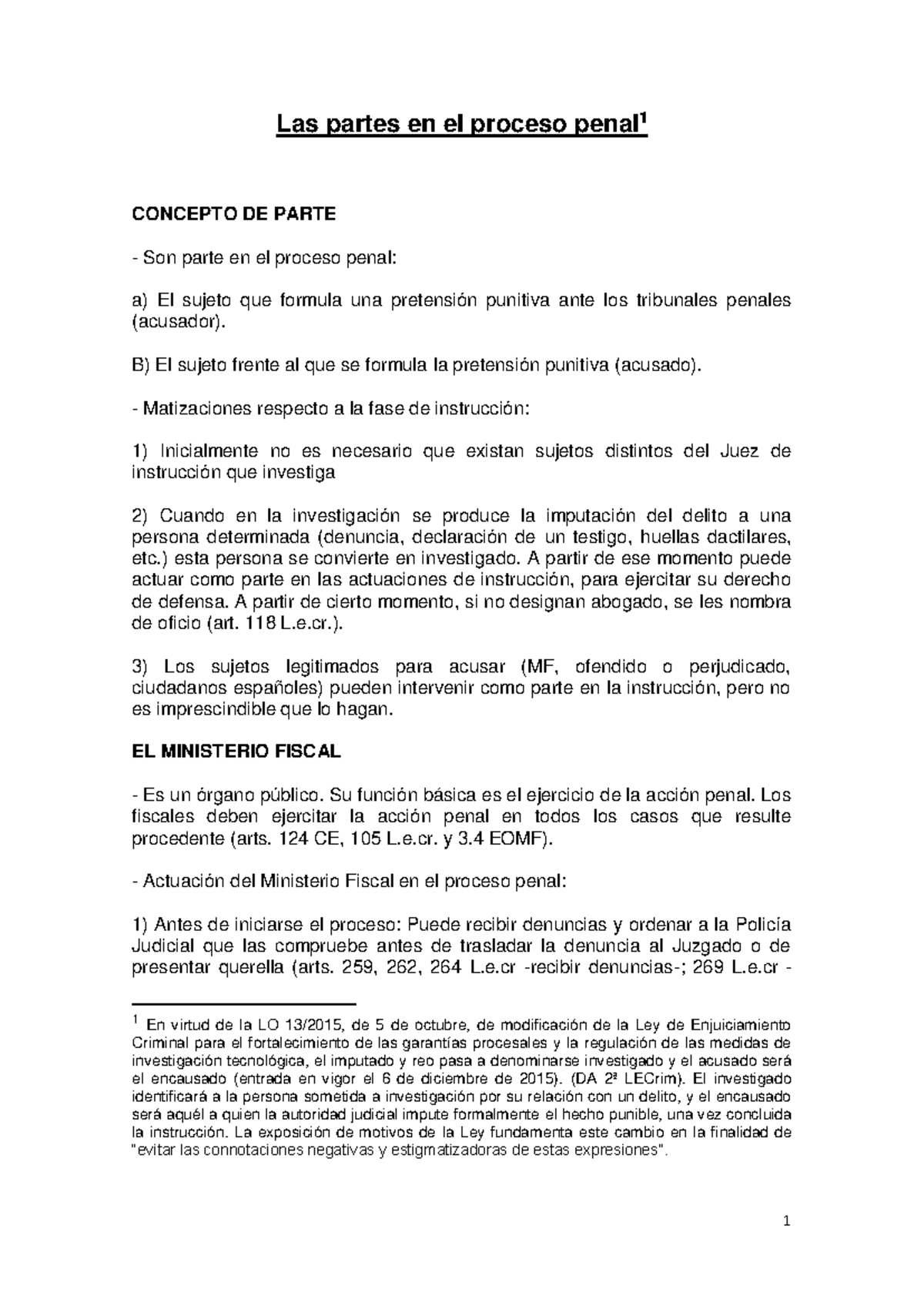 Tema 2 derecho procesal 3 - Las partes en el proceso penal 1 CONCEPTO ...