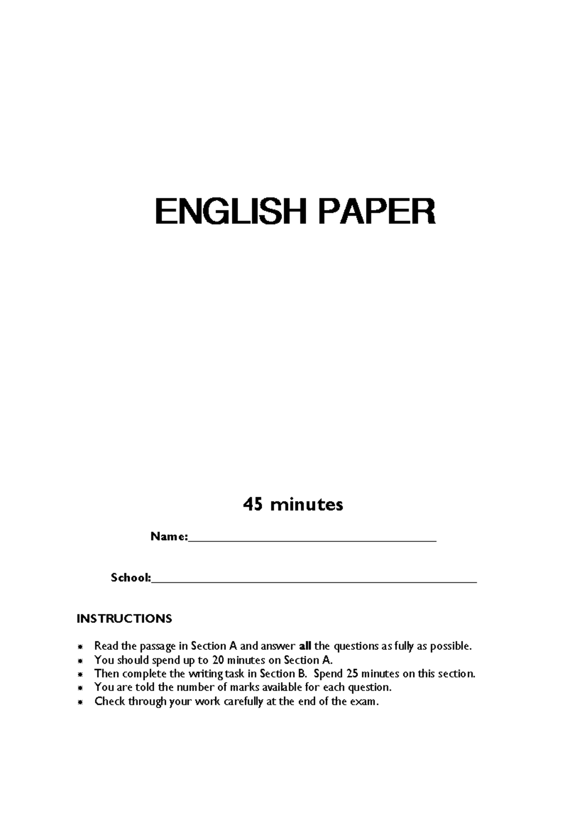 3 English Paper - ssscad - MAIN 10+ English Entrance Paper 45 minutes ...