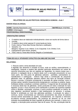 Relat Rio Pr Tica Bioqu Mica Humana Relat Rio De Pr Tica Emily Let Cia Gon Alves De Melo Studocu