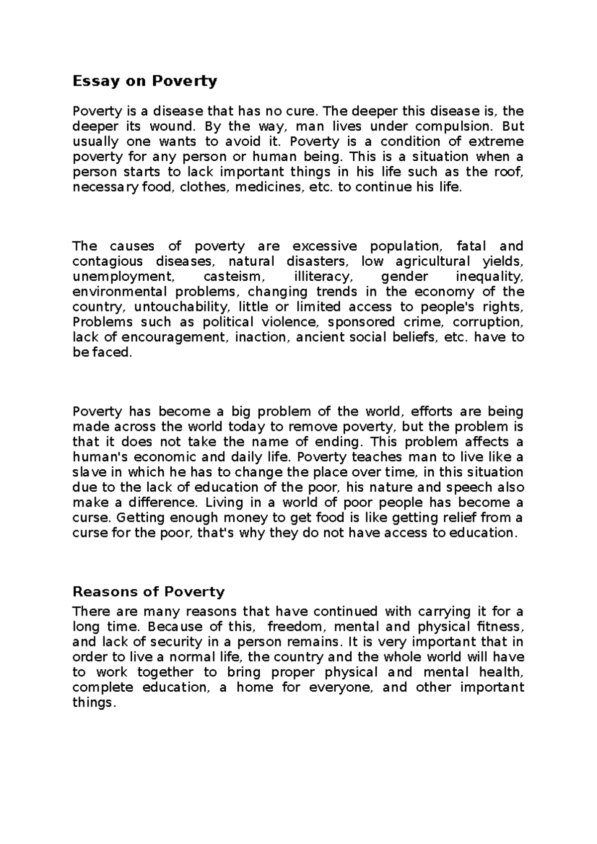 poverty and its effects essay