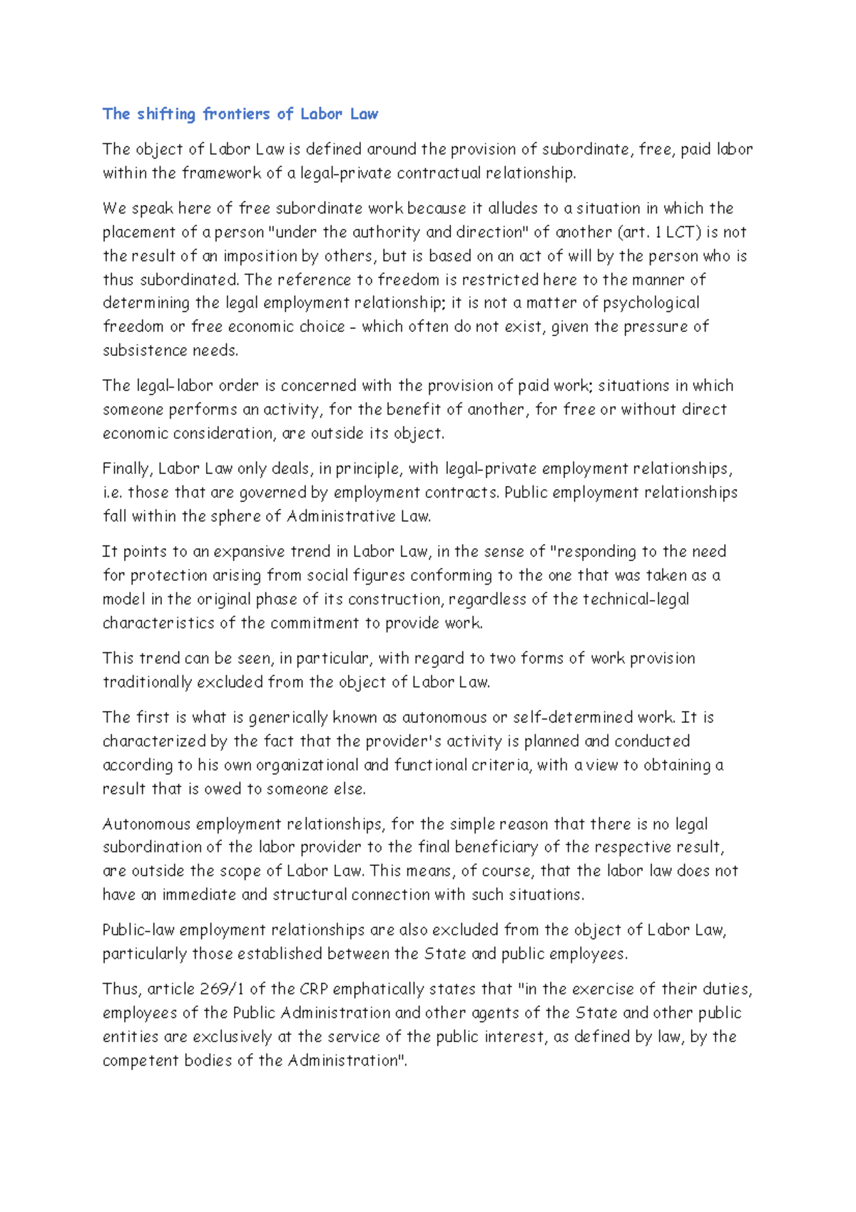 The Shifting Frontiers Of Labor Law 2 We Speak Here Of Free