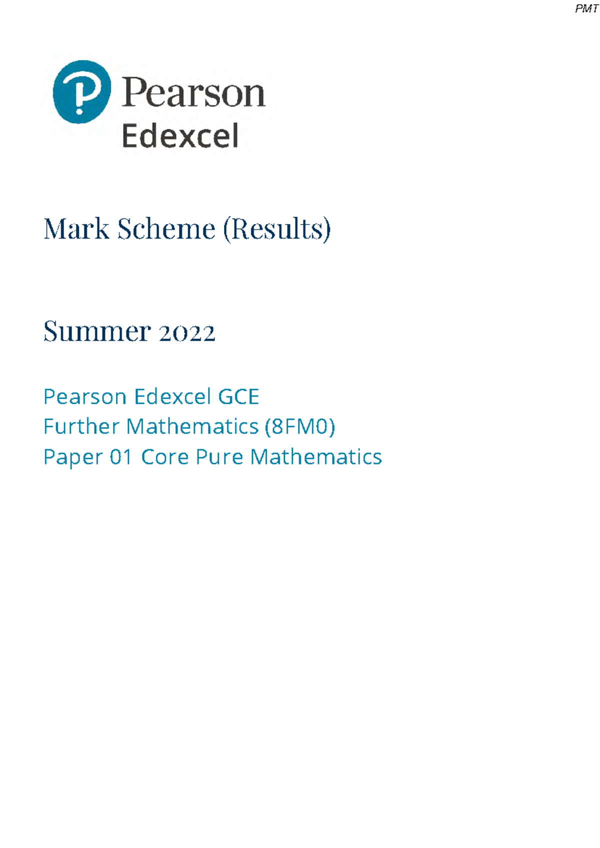 June 2022 MS - mark scheme for 2022 - Mark Scheme (Results) Summer 2022 ...