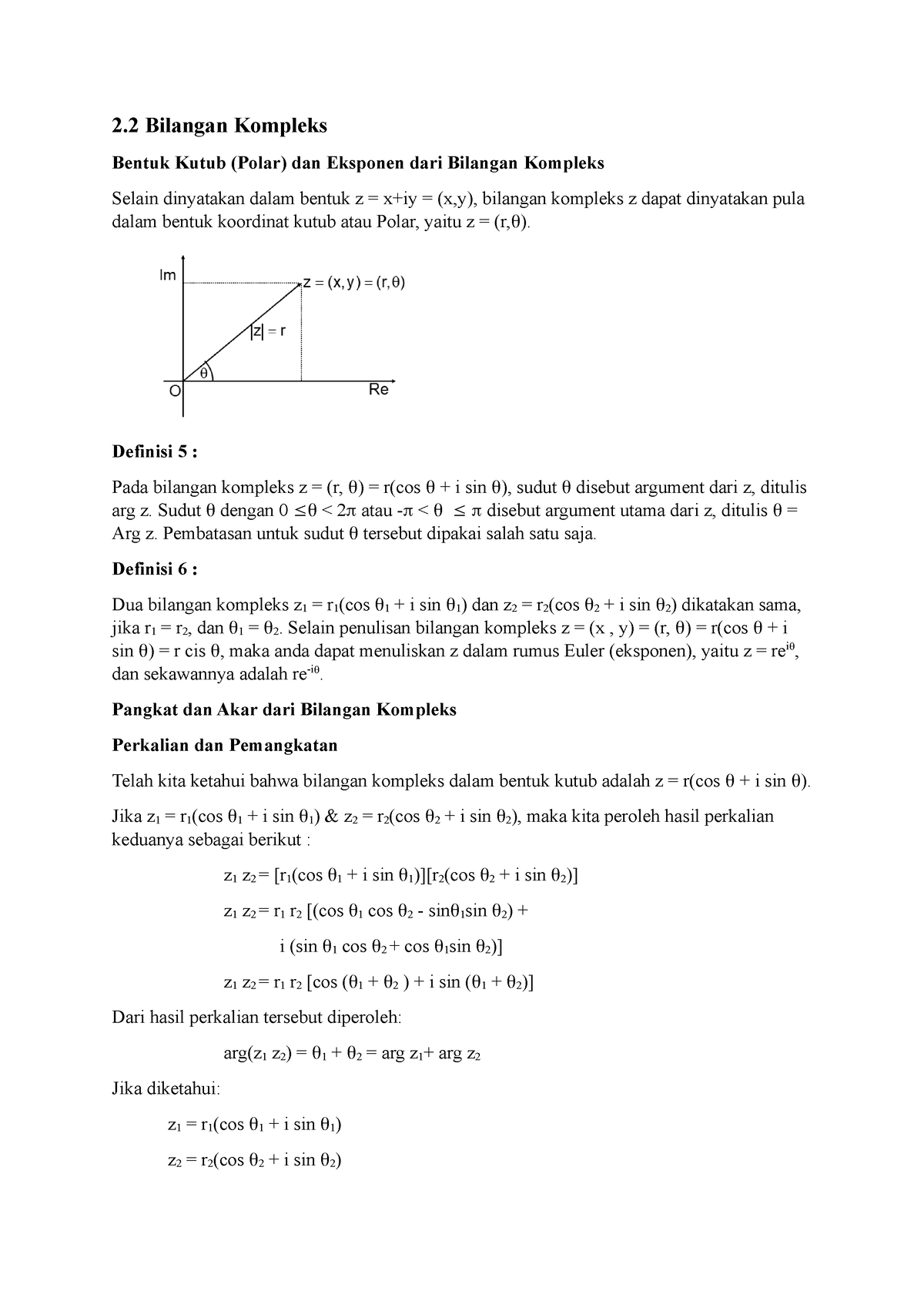 2 2 Bilangan Kompleks 2 Bilangan Kompleks Bentuk Kutub Polar Dan